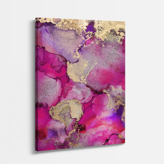 cuadro canvas abstracto fluido explosion solar en tonos morado, naranja, amarillo