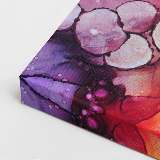 cuadro canvas abstracto fluido iris incandescente en tonos morado, turquesa, rosa