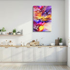 cuadro canvas abstracto fluido iris incandescente en tonos morado, turquesa, rosa
