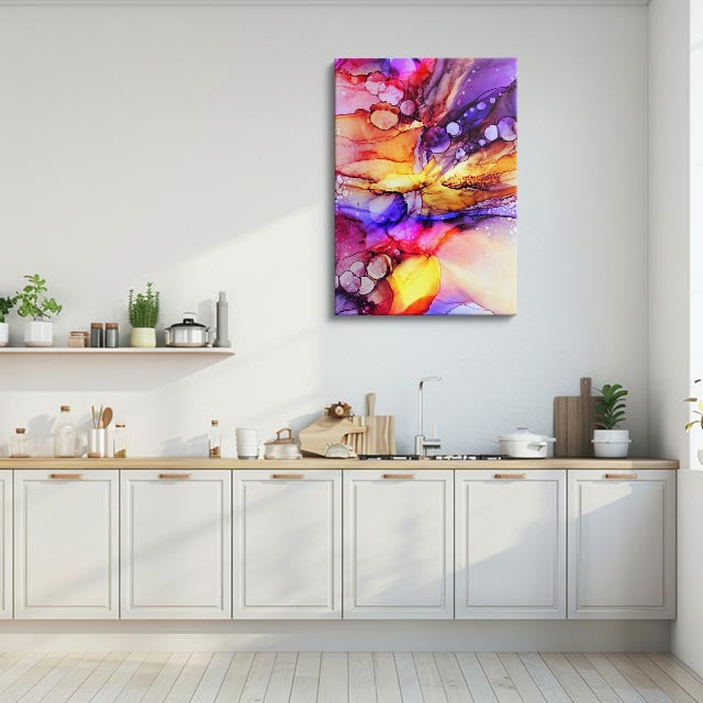 cuadro canvas abstracto fluido iris incandescente en tonos morado, turquesa, rosa