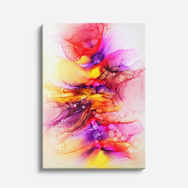 cuadro canvas abstracto fluido prisma boreal en tonos rosa, azul, morado