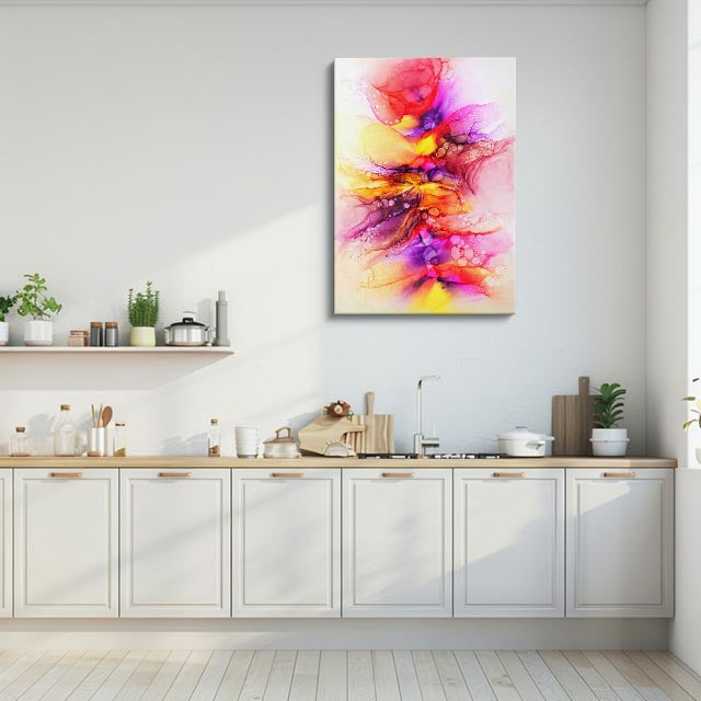 cuadro canvas abstracto fluido prisma boreal en tonos rosa, azul, morado
