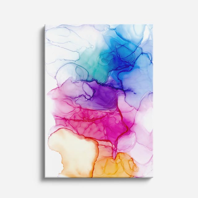 cuadro canvas abstracto fluido estallido cromatico en tonos turquesa, naranja, negro