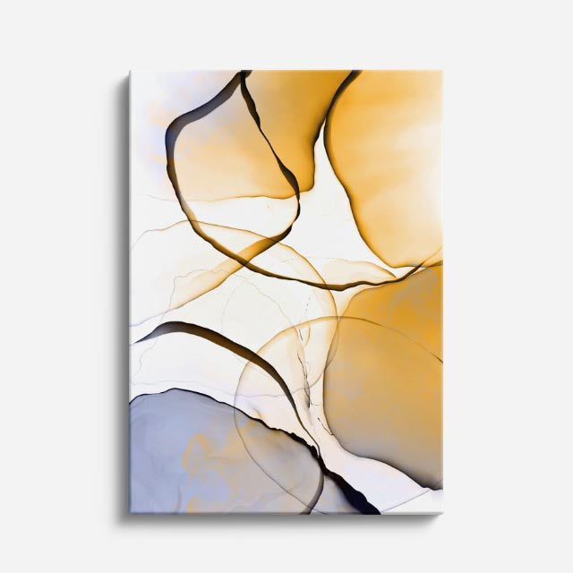 cuadro canvas abstracto fluido alba de marmol en tonos blanco, dorado, negro