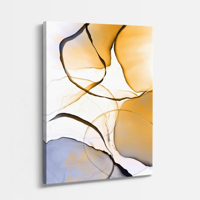 cuadro canvas abstracto fluido alba de marmol en tonos blanco, dorado, negro