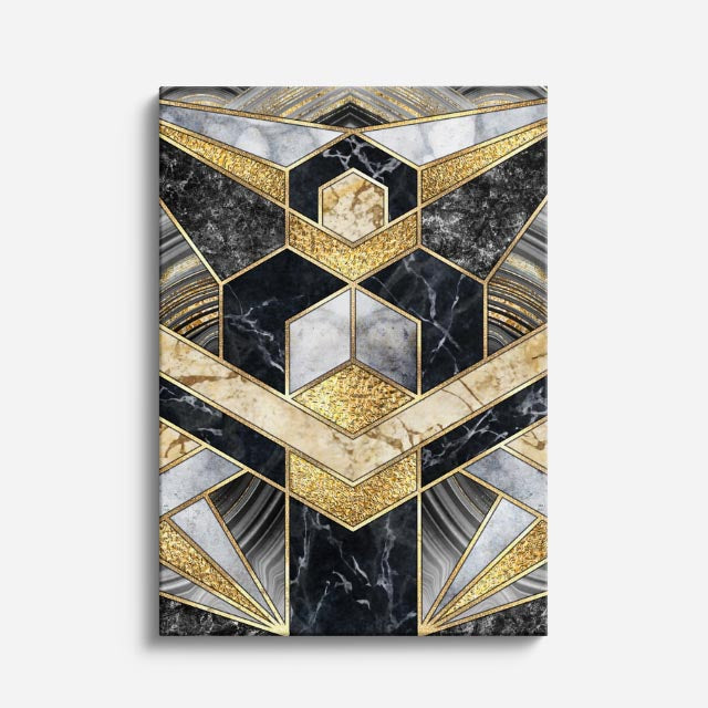 cuadro canvas abstracto geométrico hexágono áureo estilo contemporáneo