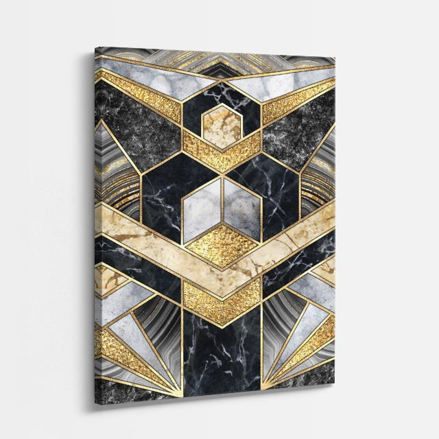 cuadro canvas abstracto geométrico hexágono áureo estilo contemporáneo