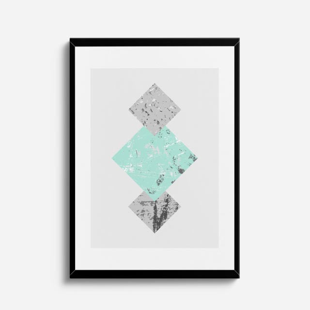 cuadro canvas abstracto geométrico rombo menta estilo contemporáneo