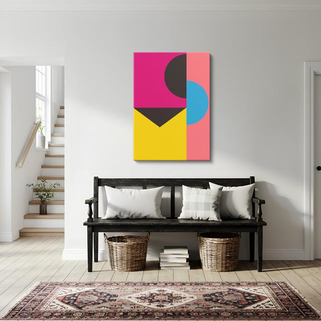 cuadro canvas abstracto geométrico curva fucsia estilo contemporáneo