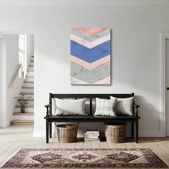 cuadro canvas abstracto geométrico chevron azul estilo contemporáneo