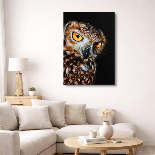 cuadro canvas aves mirada dorada vertical