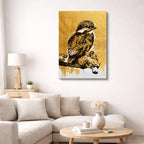 cuadro canvas aves pluma dorada vertical
