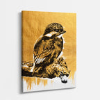 cuadro canvas aves pluma dorada vertical