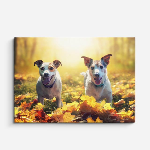 cuadro canvas mascotas dúo otoñal horizontal