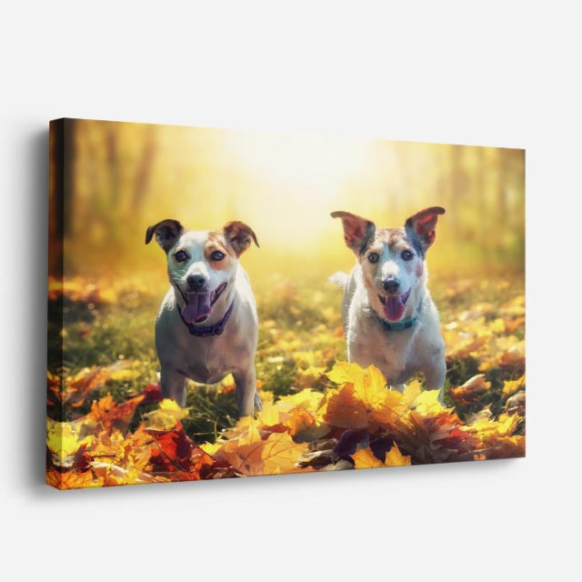 cuadro canvas mascotas dúo otoñal horizontal