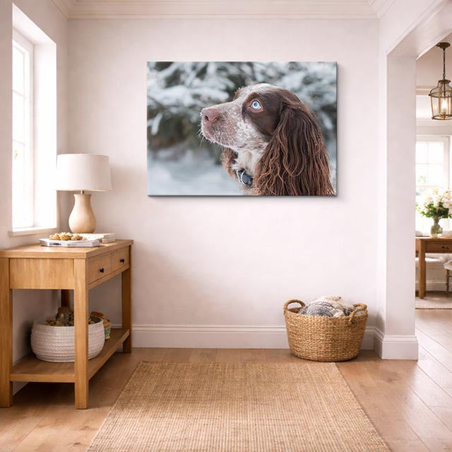 cuadro canvas mascotas nieve en otoño horizontal