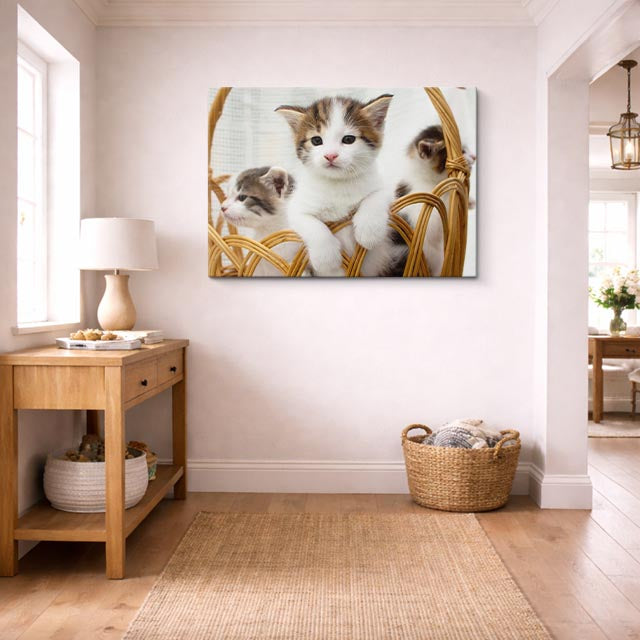 cuadro canvas mascotas canasta de otoño horizontal