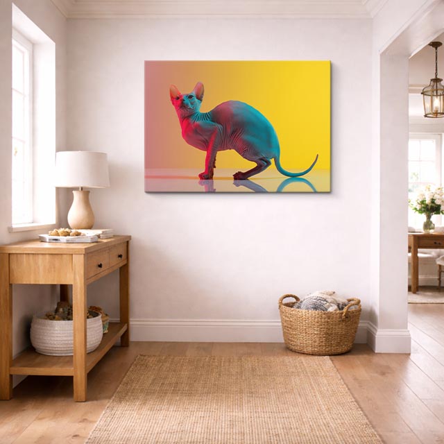 cuadro canvas mascotas neón felino horizontal