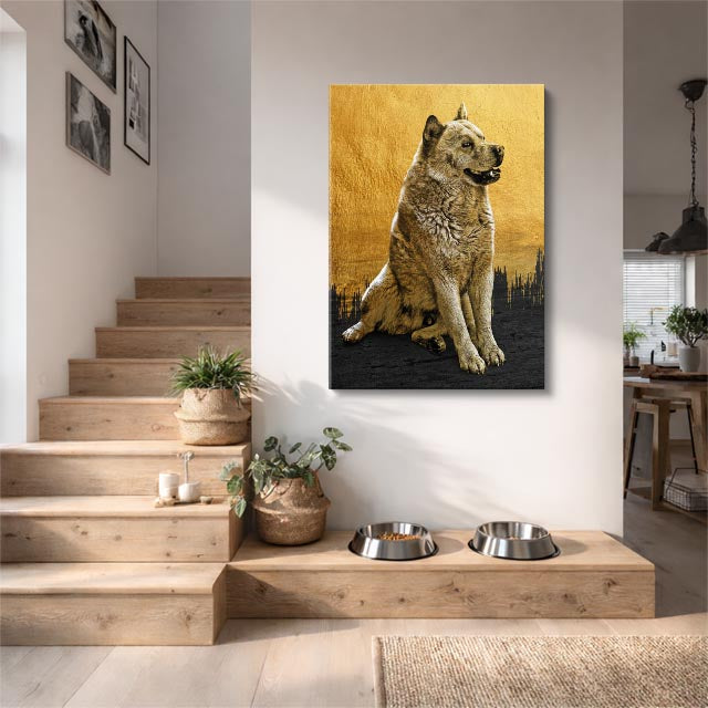 cuadro canvas mascotas lobo dorado vertical