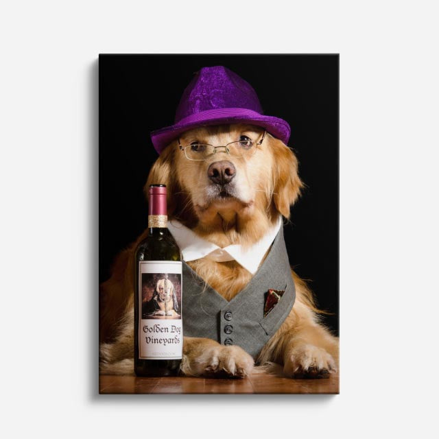 cuadro canvas mascotas sommelier dorado vertical