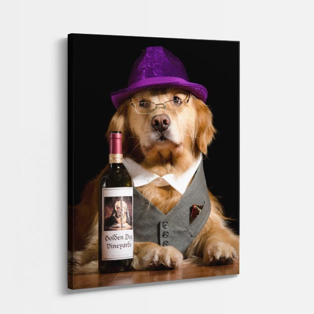 cuadro canvas mascotas sommelier dorado vertical