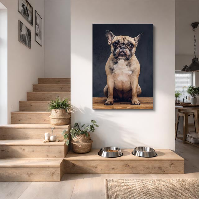cuadro canvas mascotas bulldog del trono vertical