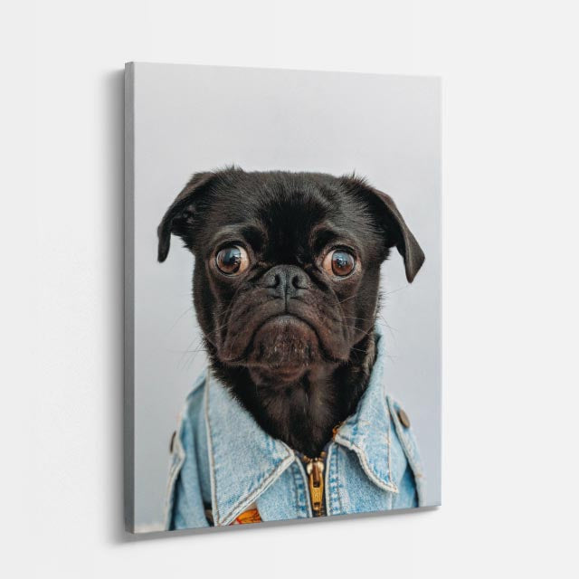 cuadro canvas mascotas pug de ciudad vertical