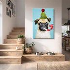 cuadro canvas mascotas pug invernal vertical