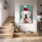 cuadro canvas mascotas bulldog de invierno vertical
