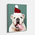 cuadro canvas mascotas bulldog de invierno vertical