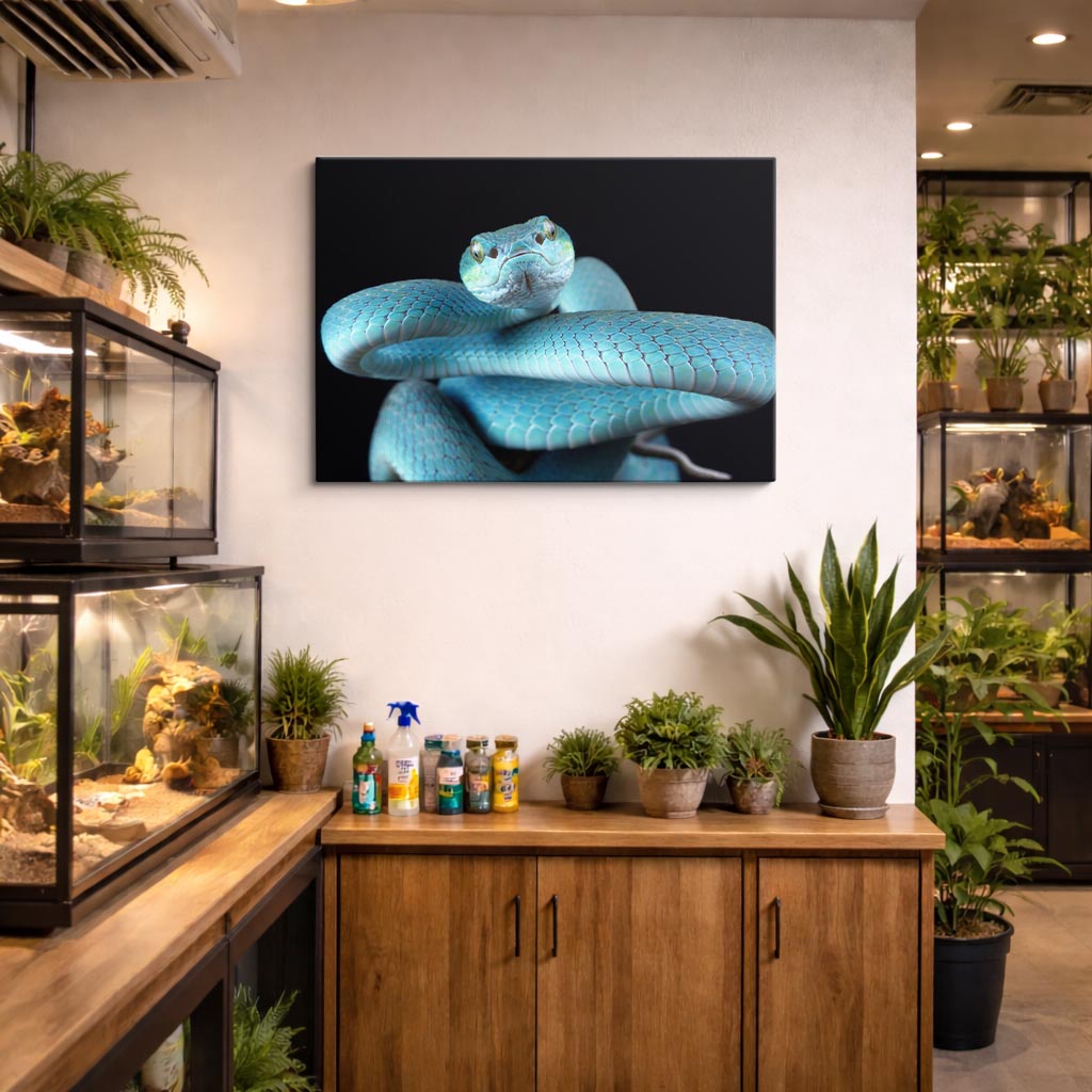 cuadro canvas reptiles anfibios víbora azul celestial horizontal