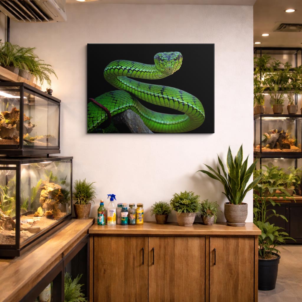 cuadro canvas reptiles anfibios serpiente verde radiante horizontal