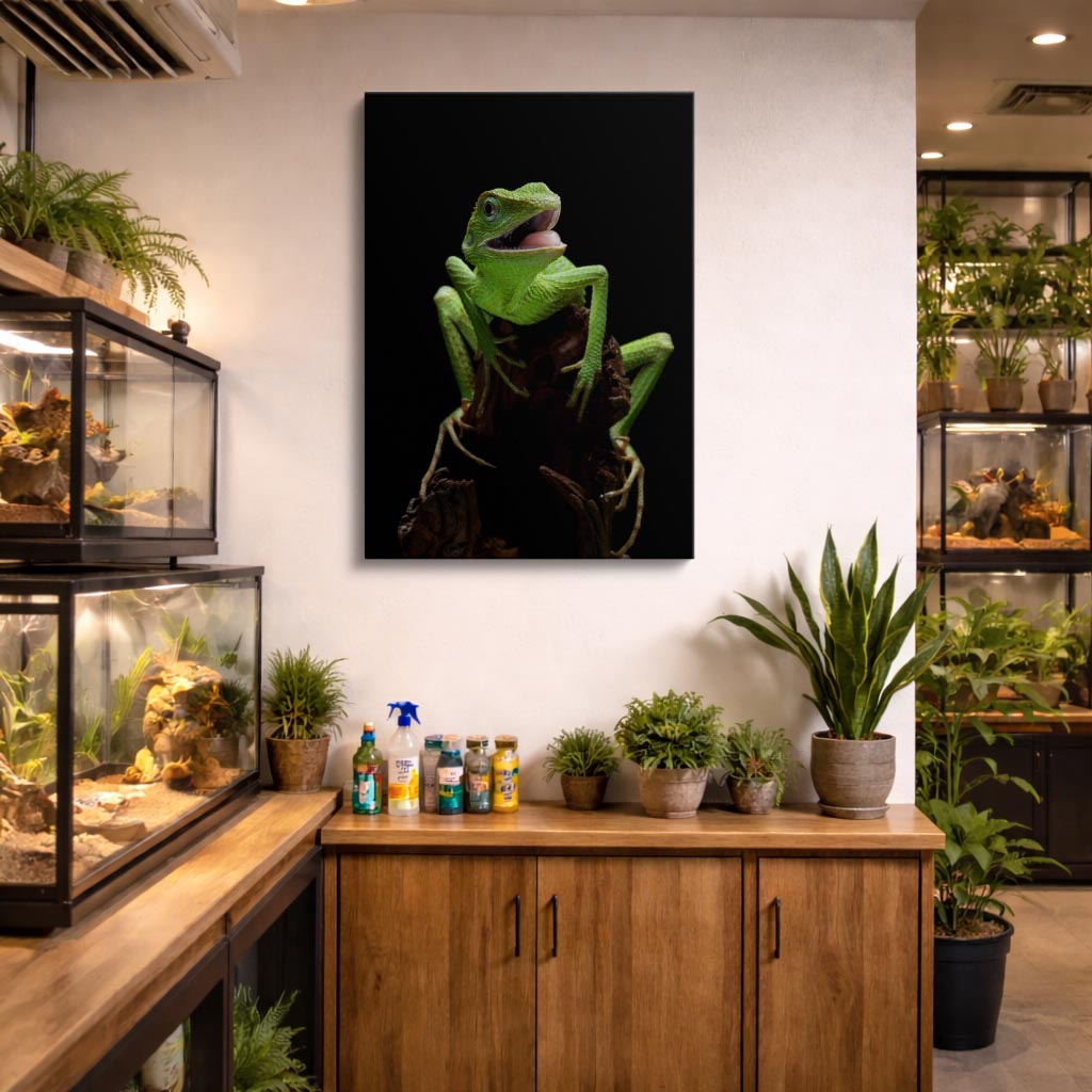 cuadro canvas reptiles anfibios rana verde tropical vertical