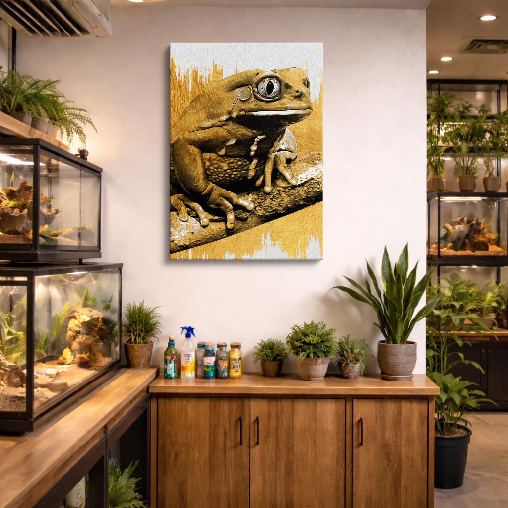 cuadro canvas reptiles anfibios rana dorada pintada vertical