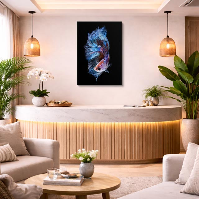 cuadro canvas vida marina espiral azul betta vertical