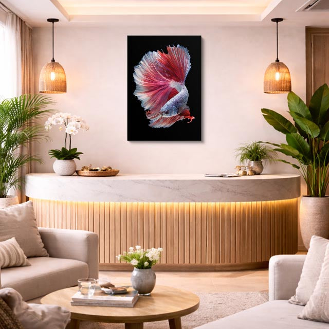 cuadro canvas vida marina velo rosado betta vertical