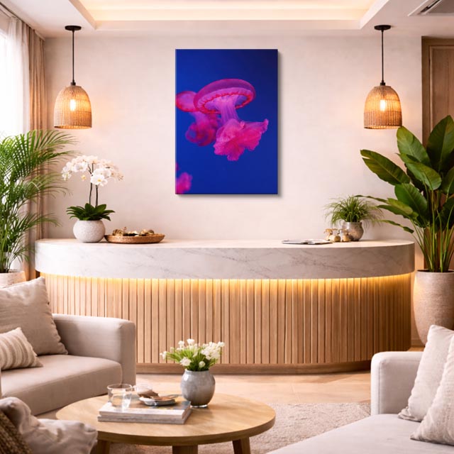 cuadro canvas vida marina medusa rosa neón vertical