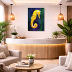 cuadro canvas vida marina caballito amarillo marino vertical