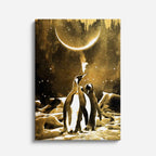 cuadro canvas vida marina pingüinos bajo luna vertical