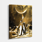 cuadro canvas vida marina pingüinos bajo luna vertical