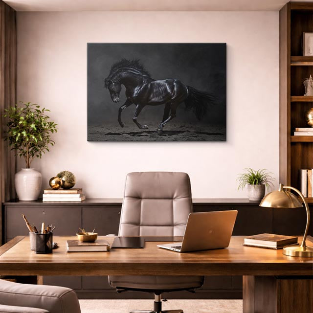 cuadro canvas vida salvaje majestuoso caballo negro horizontal