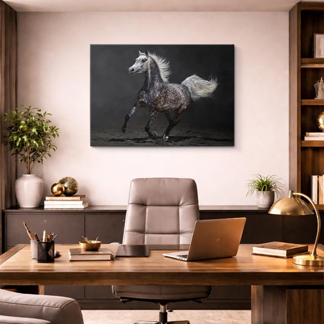 cuadro canvas vida salvaje blanco caballo en galope horizontal