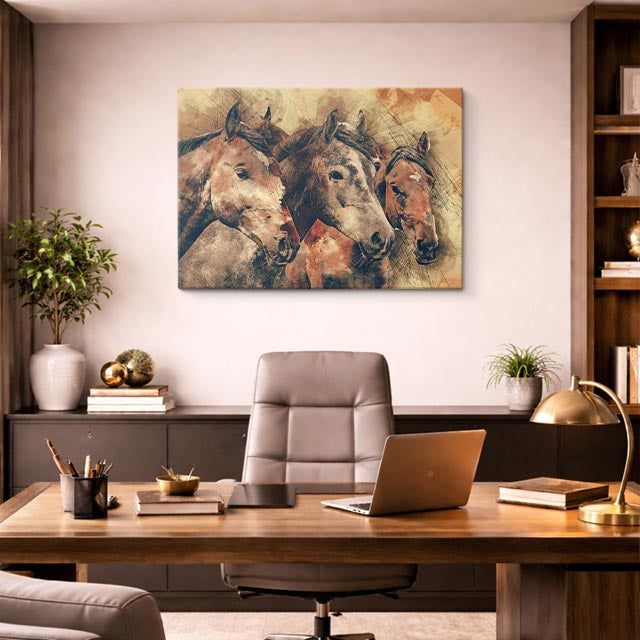 cuadro canvas vida salvaje manada de caballos pintura horizontal