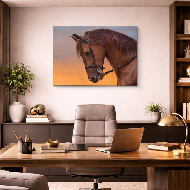cuadro canvas vida salvaje retrato de caballo atardecer horizontal