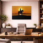 cuadro canvas vida salvaje jinete a caballo atardecer horizontal