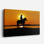 cuadro canvas vida salvaje jinete a caballo atardecer horizontal