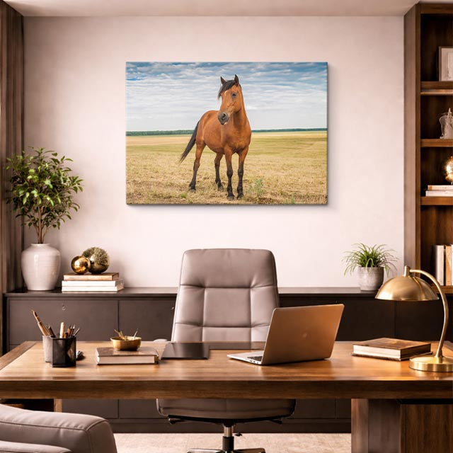 cuadro canvas vida salvaje caballo solitario en pradera horizontal