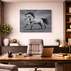 cuadro canvas vida salvaje caballo blanco en galope horizontal