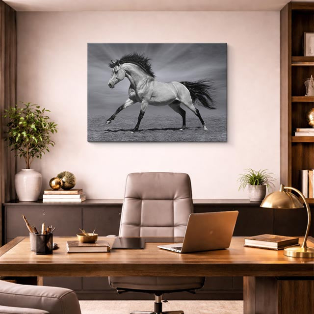 cuadro canvas vida salvaje caballo blanco en galope horizontal