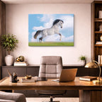 cuadro canvas vida salvaje caballo blanco en salto horizontal